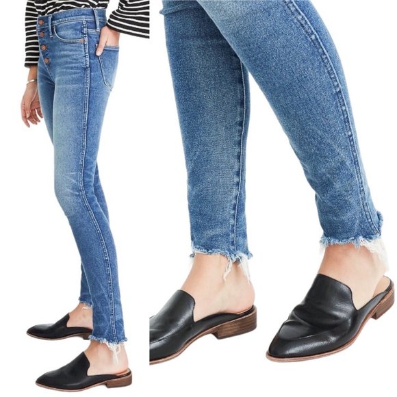 Madewell 10" High-Rise Skinny Jeans Cordova Wash Button-Front Edition Fray Hem - Picture 2 of 12
